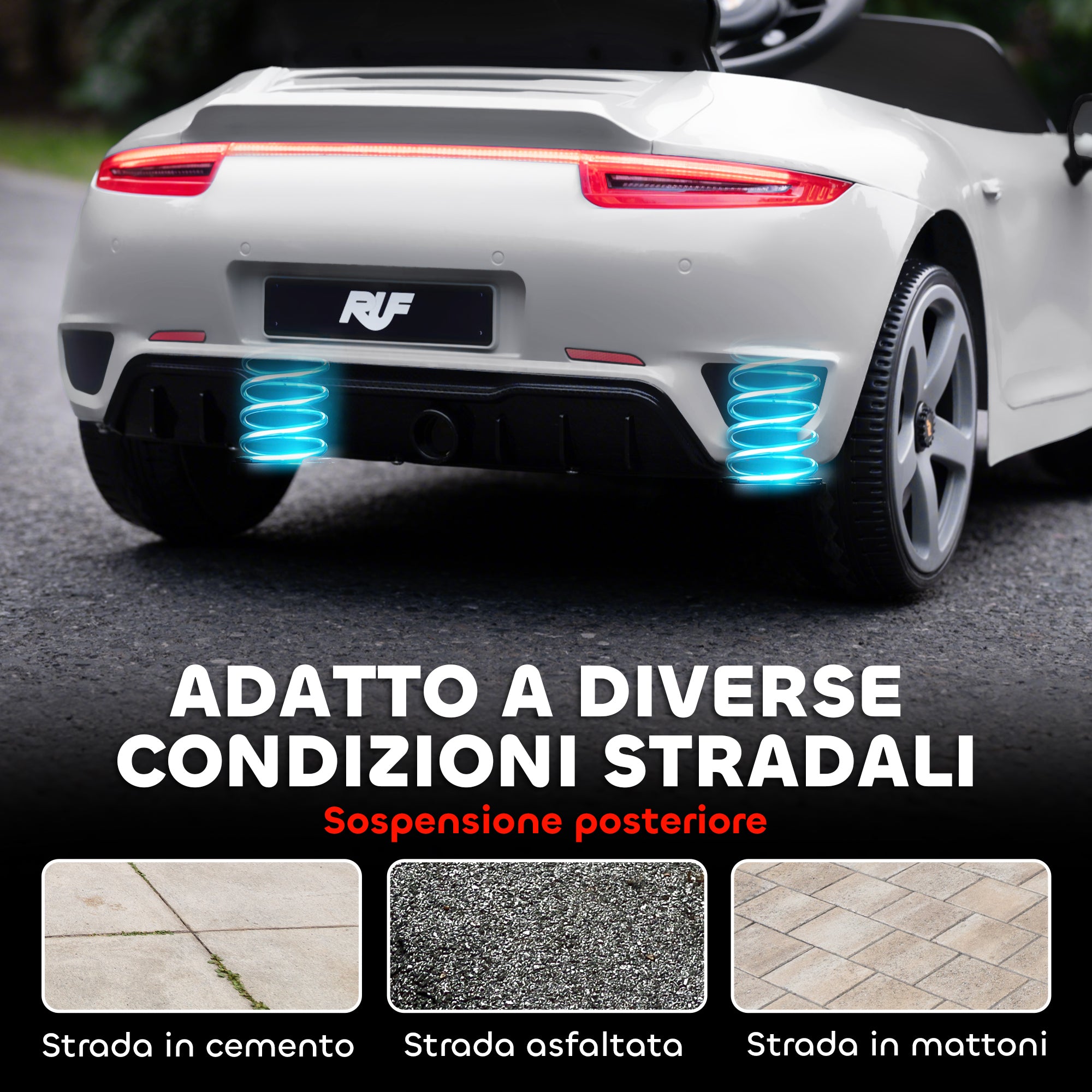 Macchina per Bambini 3-5 Anni con Licenza Ufficiale RUF GT Telecomando Cintura di Sicurezza e Musica Bianco