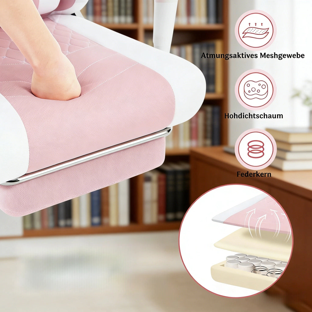 SEDIA UFFICIO GIREVOLE MASSAGGIO 70x70x127 cm Rosa/Bianco Tessuto Mesh