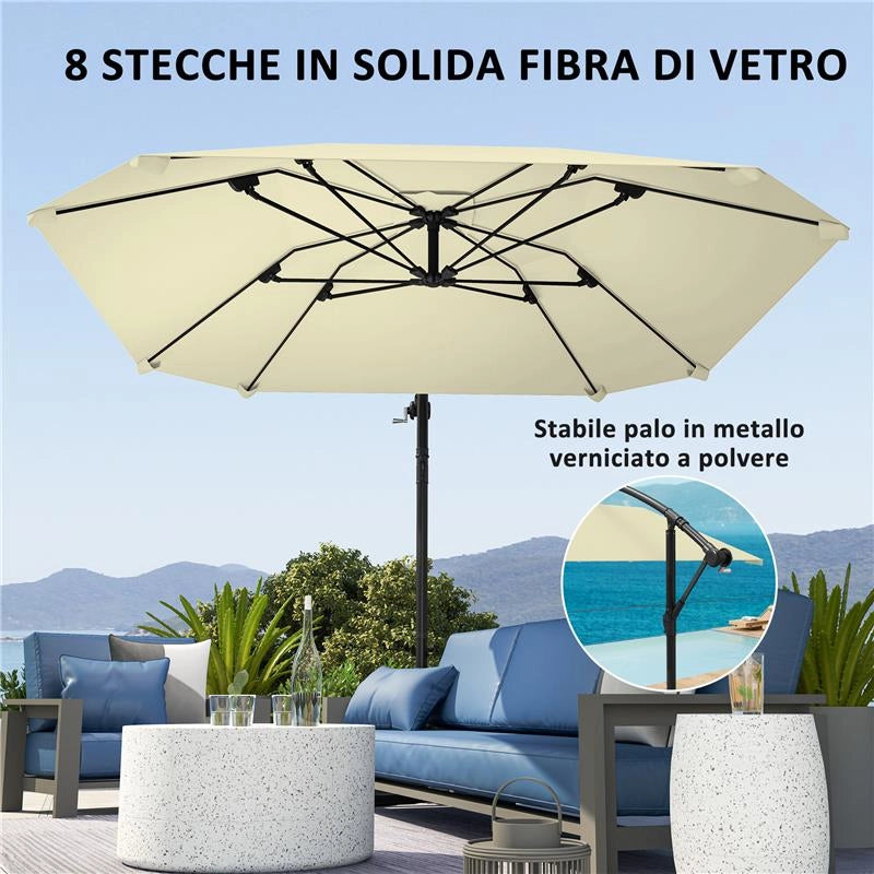OMBRELLONE A SBALZO CON COPERTURA REGOLABILE E BASE A CROCE IN METALLO E POLIESTERE 260X304X245 CM CREMA