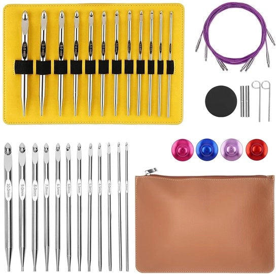Kit di ago da cucire 26 pezzi - Ergonomico - Alluminio verniciato - Dimensioni 3-10 mm - Incluso contenitore di stoccaggio - Con cavo - Ago da cucire