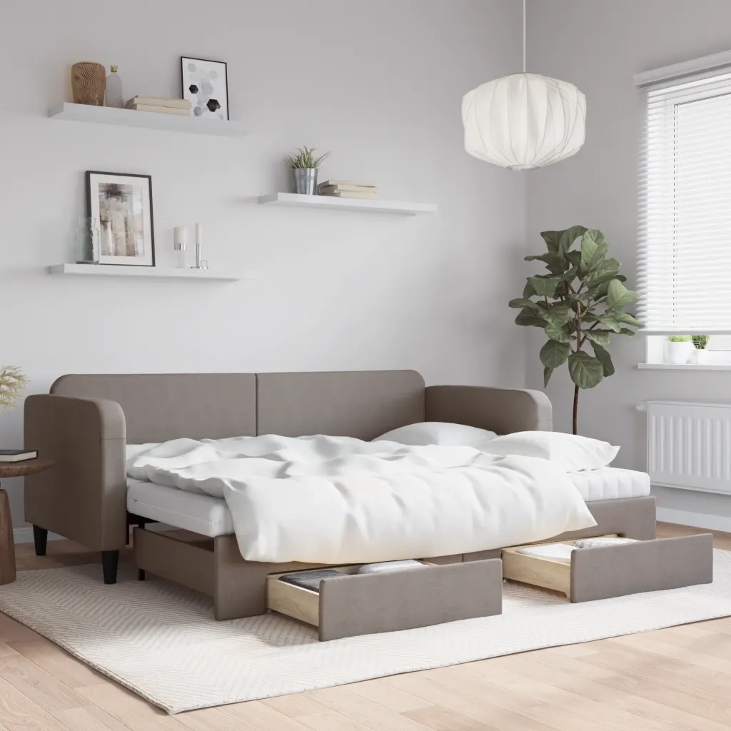 Divano Letto Estraibile con Cassetti Tortora 80x200 cm Tessuto 3196868