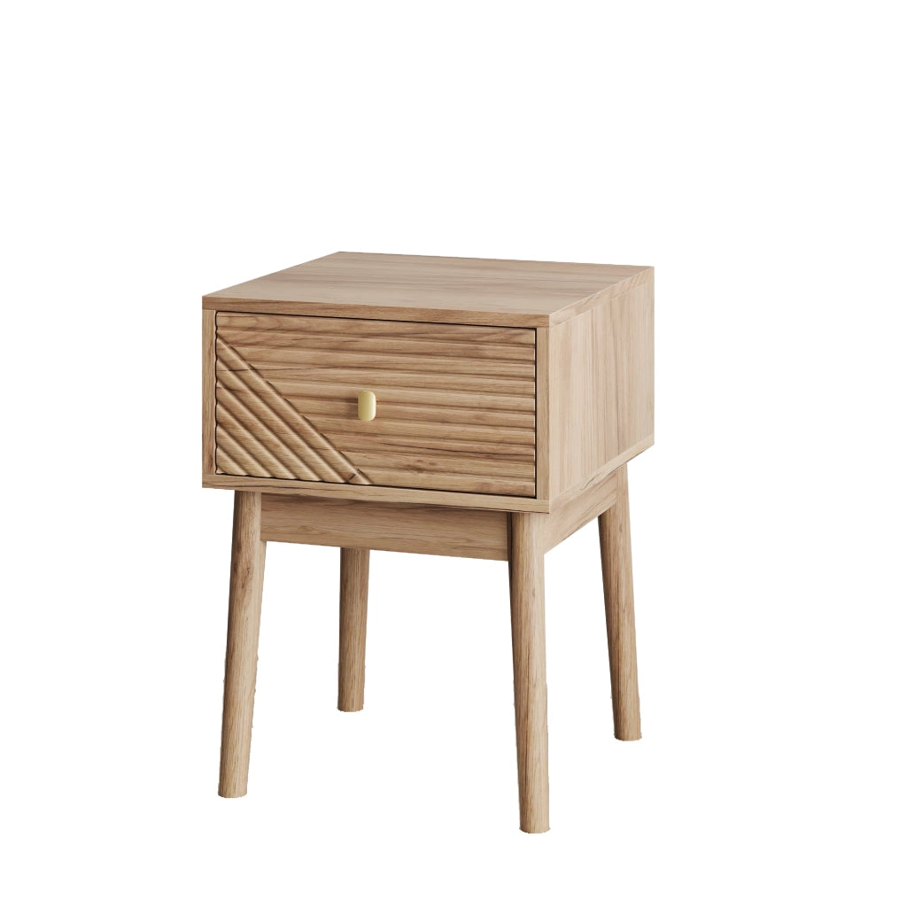 Comodino moderno color rovere con 2 cassetti, maniglie in metallo, 40 x 40 x 55 cm