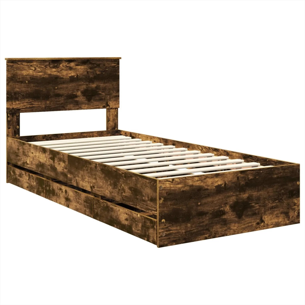Struttura del letto con cassetto Rovere fumé 75 x 190 cm 3408037
