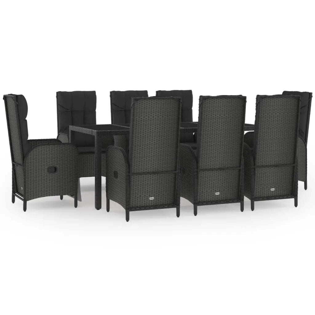 Set da Pranzo Giardino 9pz con Cuscini Nero e Grigio Polyrattan 3185058
