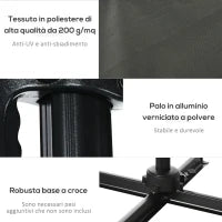 Ombrellone da Giardino con Angolazione Regolabile su 5 Livelli e Rotazione a 360°, 2.5x2.5 m, Grigio