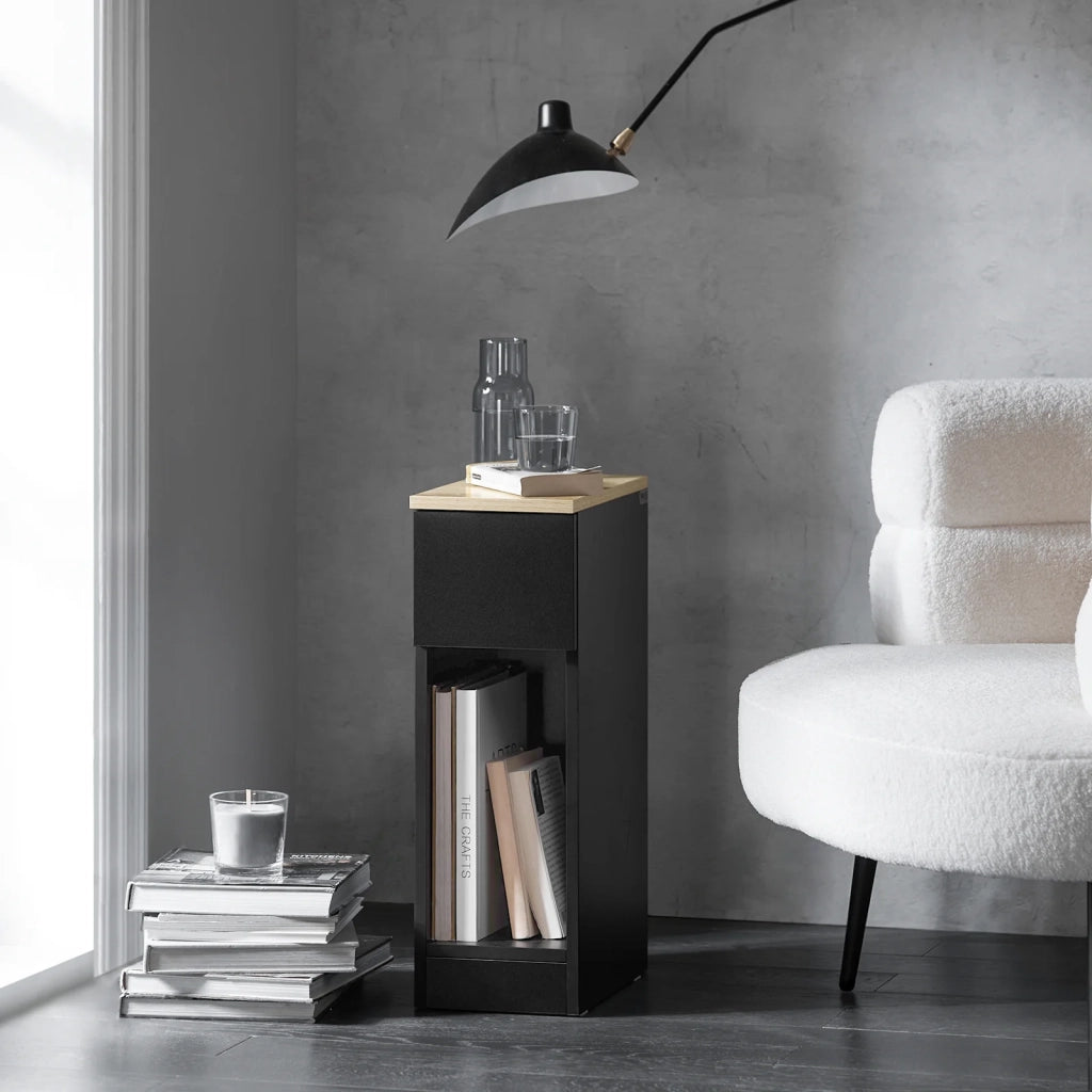 Comodino con cassetto per letto a molle 20x60x35 cm Nero FBT111-SCH