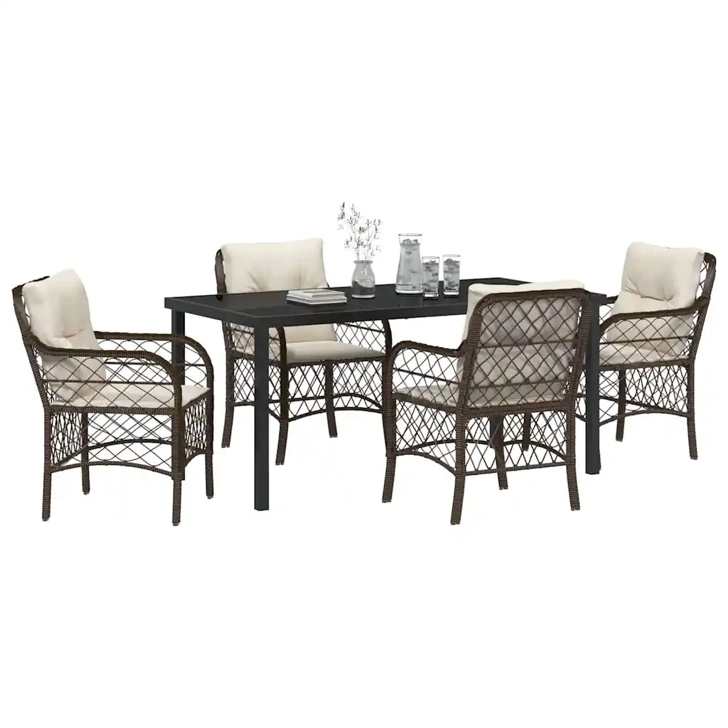 Set da Pranzo per Giardino con cuscino 5 pcs Marrone polyrattan 3380214