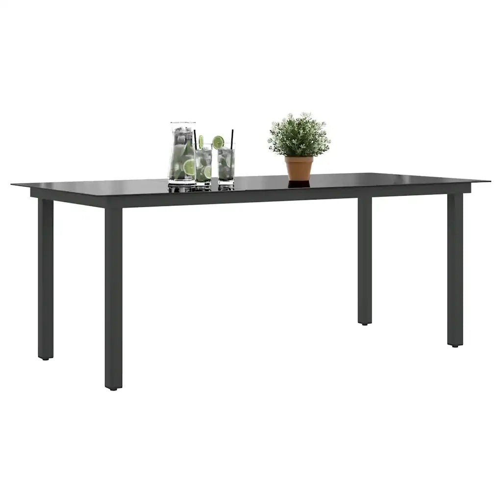 Tavolo da Giardino Nero 190x90x74 cm in Alluminio e Vetro 42789