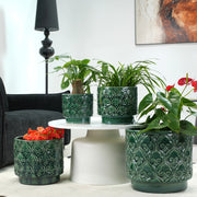 Fioriera a più livelli compatta in ceramica smaltata verde con foro di drenaggio per piante da interno Ø24 cm