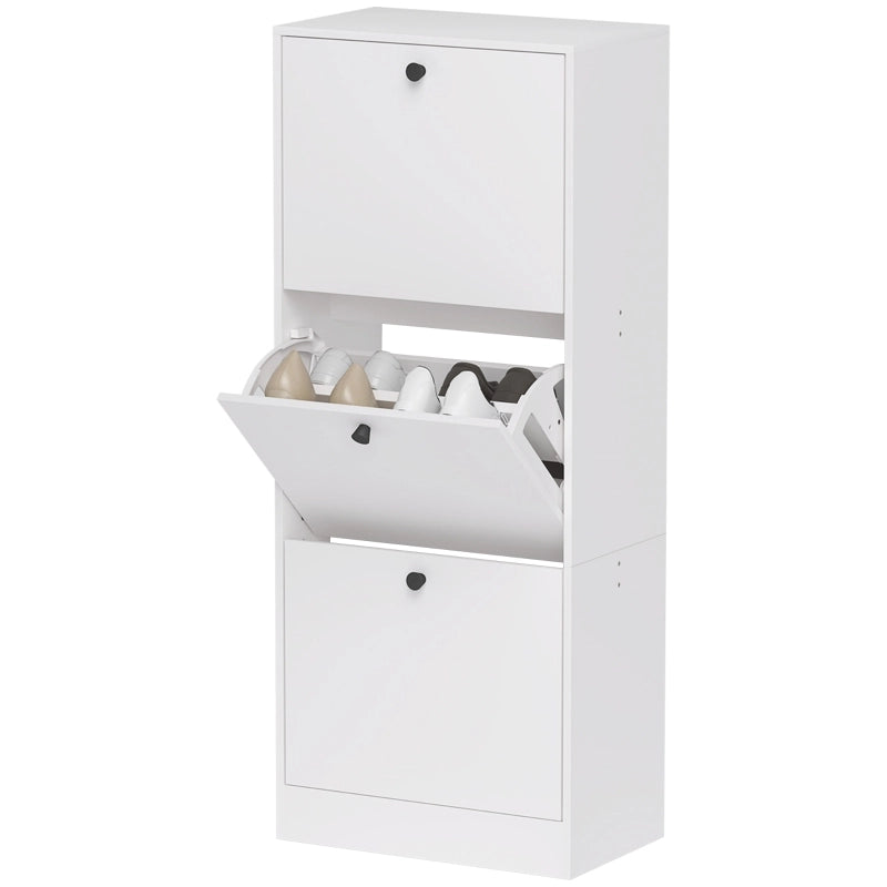 Scarpiera stretta a 3 ante ribaltabili con ripiani regolabili, 47 x 28 x 115 cm, bianco