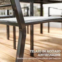 Set da Giardino 7 Pezzi in Acciaio con Tavolo Rettangolare e 6 Sedie Impilabili Traspiranti, Grigio e Nero