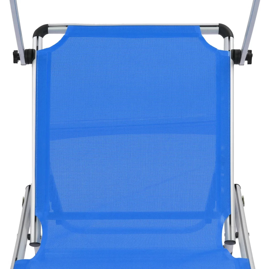 Lettino Prendisole Pieghevole Tettuccio Alluminio Textilene Blu 44332