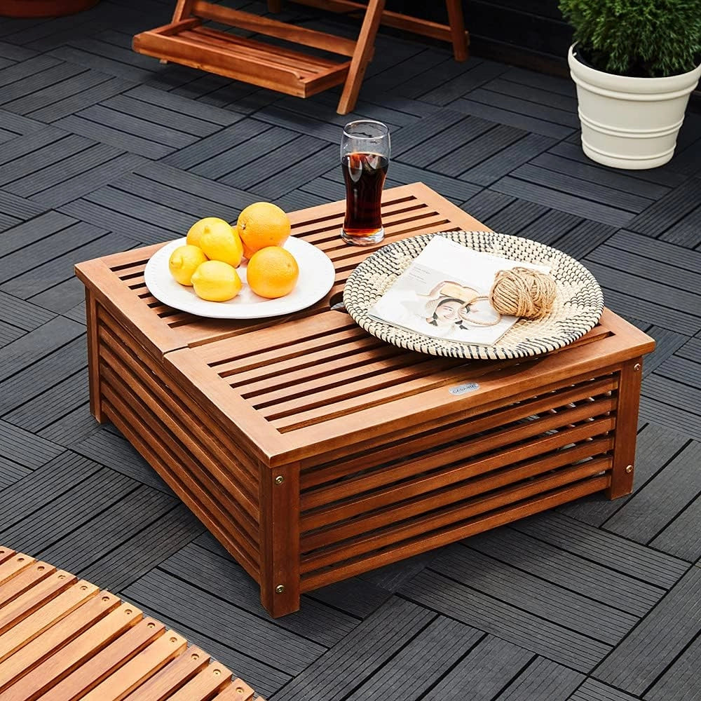 Tavolino Copribase per Ombrellone 62x62x25cm Copertura per Supporto Parasole Legno di Acacia
