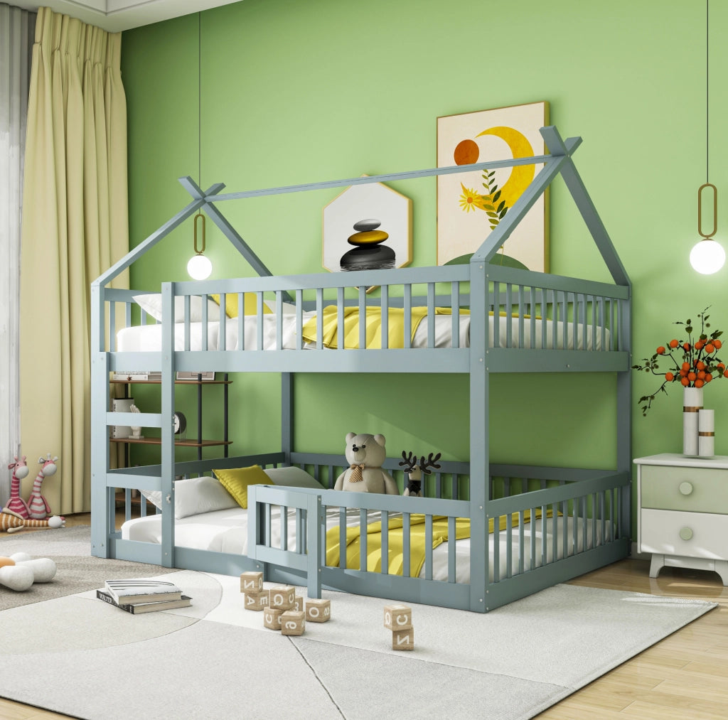 Letto a castello per bambini 140x200 cm grigio con scala