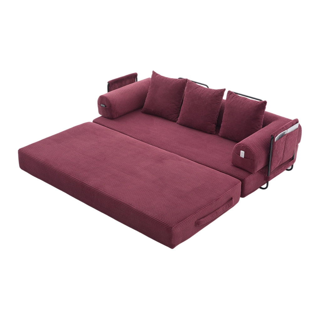 Divano 200x94x67 cm modulare in velluto a coste rosso vino