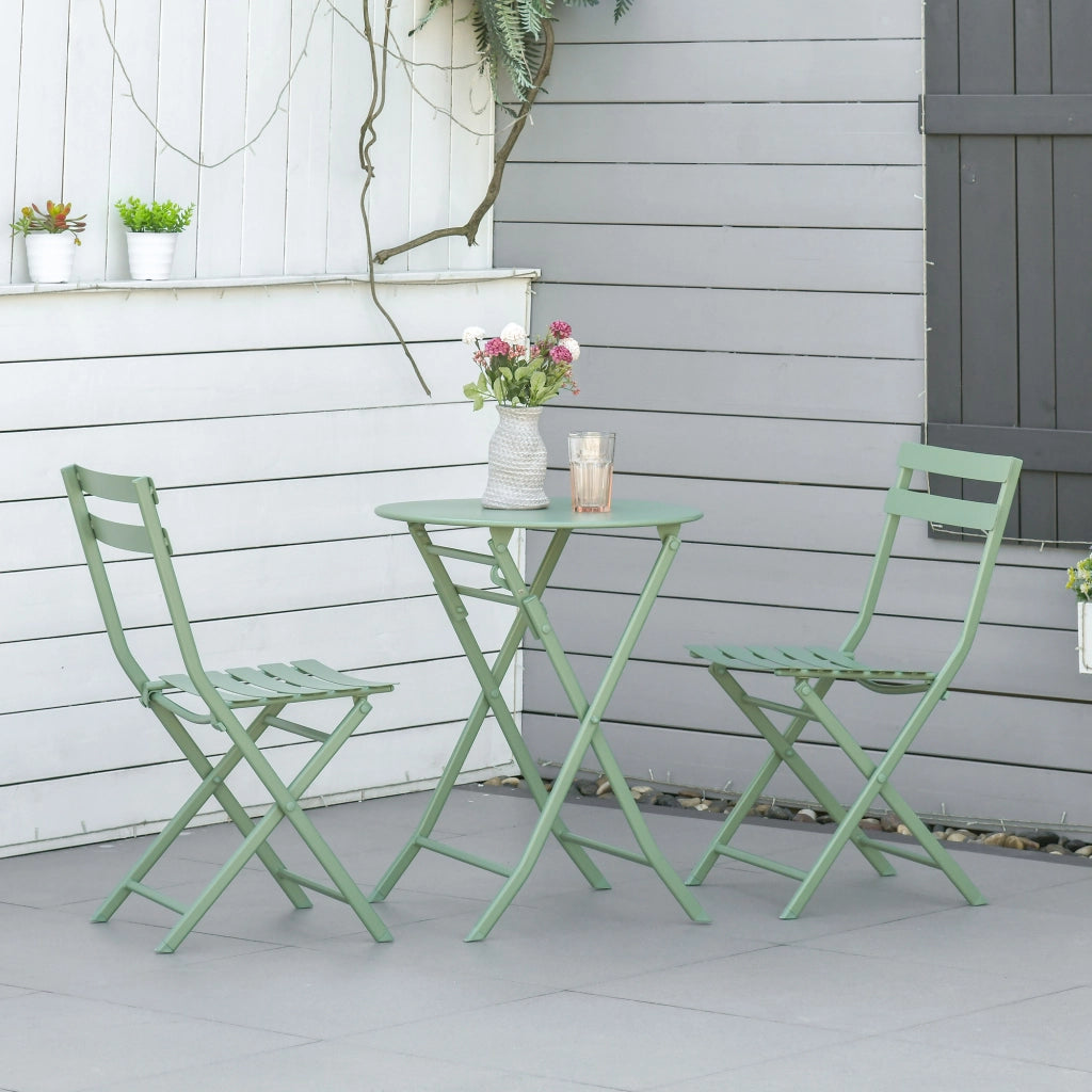 Set da Giardino 3 Pezzi Pieghevoli in Acciaio, 2 Sedie 42x50x81 cm e Tavolino ?60x71 cm, Verde
