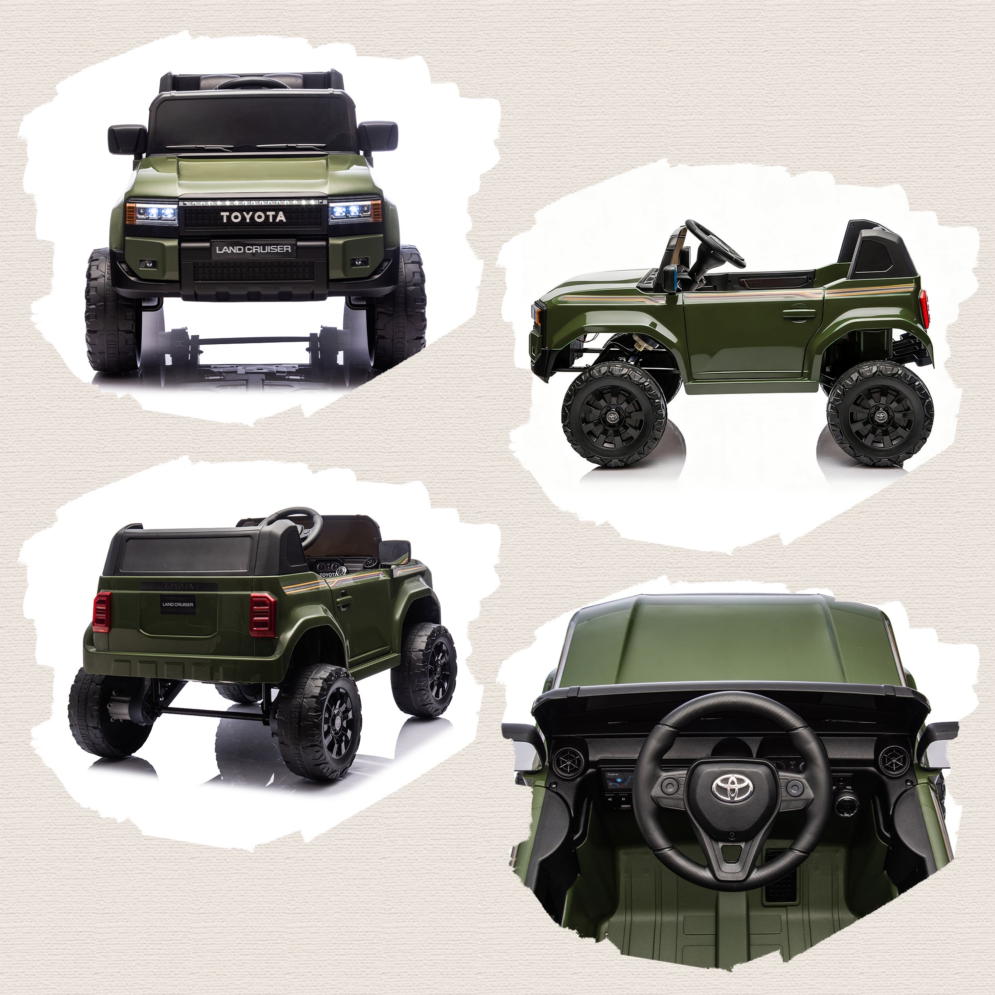 Macchina Elettrica per Bambini Toyota Land Cruiser 12V con Telecomando Età 3-6 Anni Verde