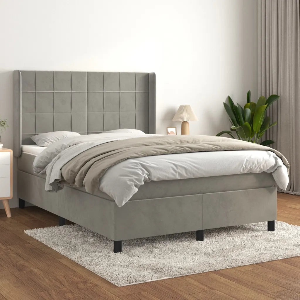 Giroletto a Molle con Materasso Grigio Chiaro 140x190cm Velluto 3132675