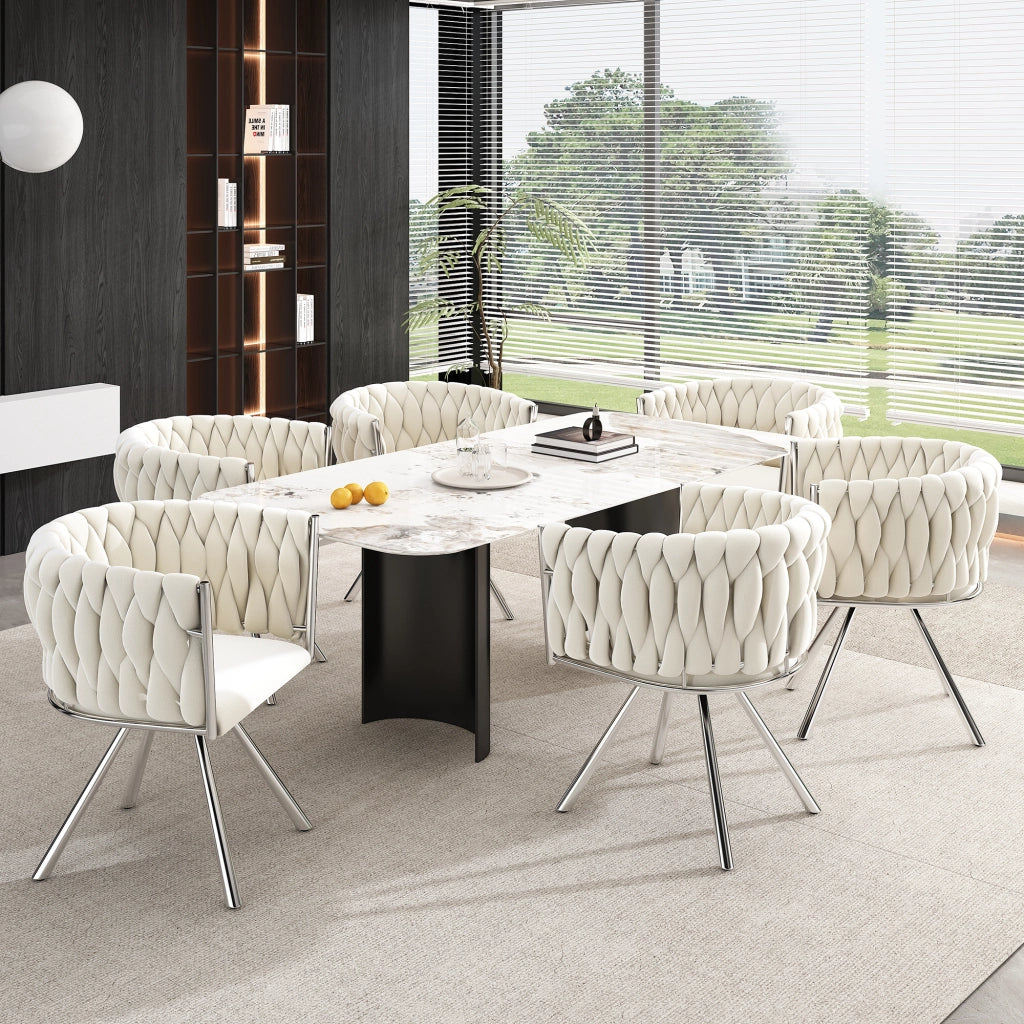 SEDIA Girevole 360° Set da 6 pezzi Beige in Velluto e Metallo