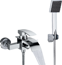 "ROSA" | Rubinetto per vasca a cascata doccia cromata| in acciaio inox con doccetta e supporto Set completo termostato vasca con rubinetto miscelatore