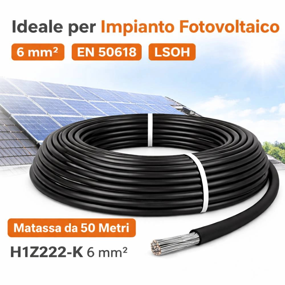 Cavo solare unipolare nero 6 mm² en 50618 per impianti fotovoltaici *** lunghezza metri 50, confezione 1