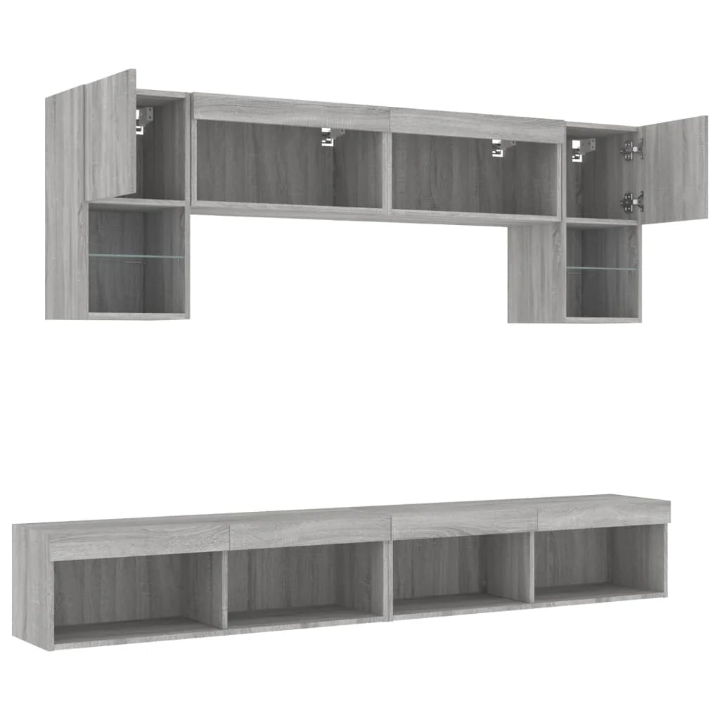 Mobile TV multimediale scaffale TV credenza mobile TV sala da pranzo soggiorno camera da letto con illuminazione a LED 6 pezzi legno ingegnerizzato Sonoma grigio 02_0029463
