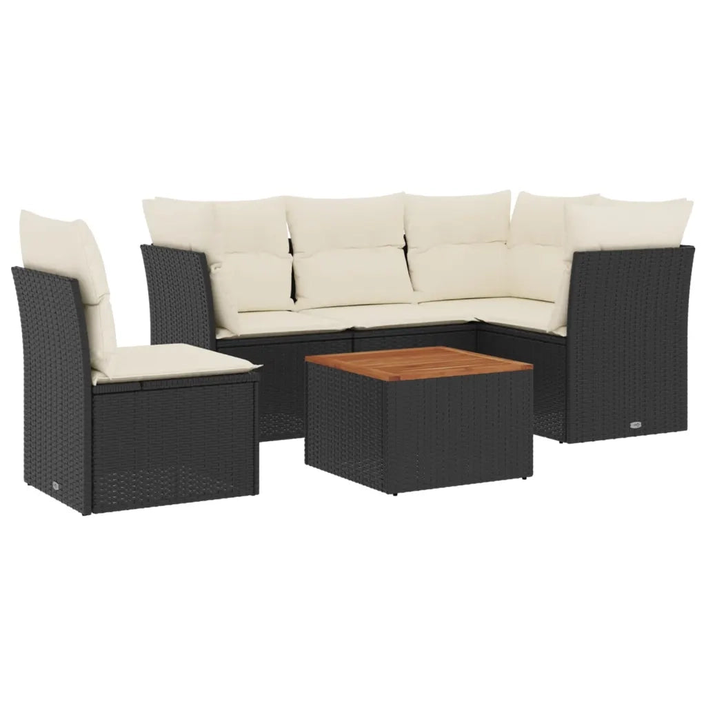 Set Divano da Giardino 6 pz con Cuscini Nero in Polyrattan