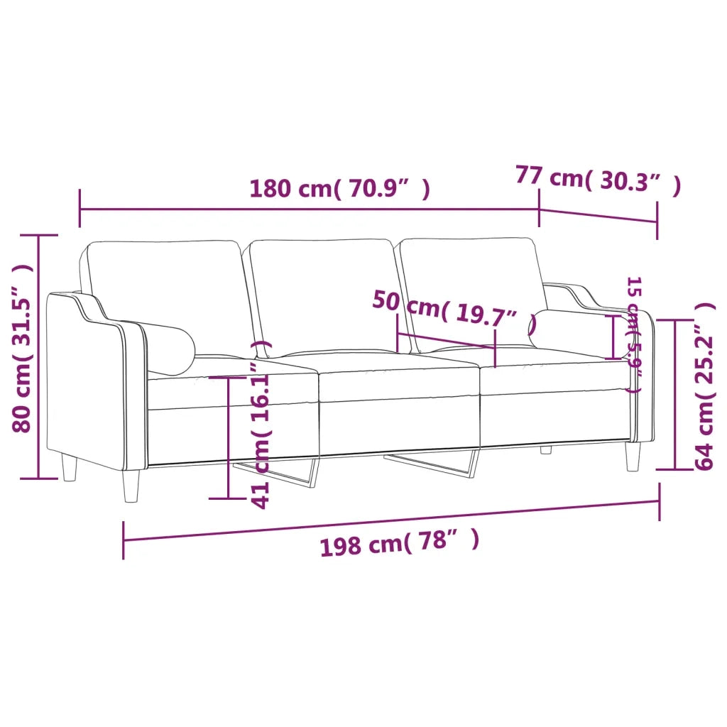 Divano a 3 Posti con Cuscini-Sofa 3 Posti con Cuscini Tortora 180 cm in Tessuto 482773