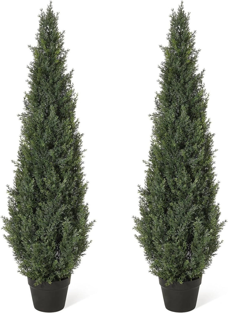 Set 2 Piante di Cedro Artificiale 90 cm Albero Cipresso da Esterno con Vaso
