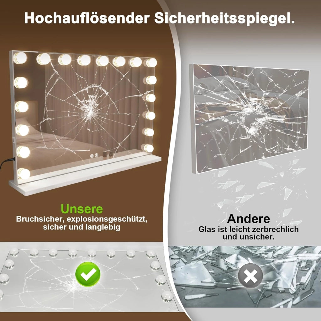 ZMH Specchio per il trucco illuminato 60x80 cm con 3 modalità di luce musica e intensità regolabile 18 LED