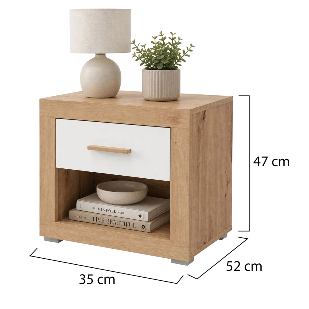 Varkal, Comodino un Cassetto, 52x35x47h cm Marrone Rovere