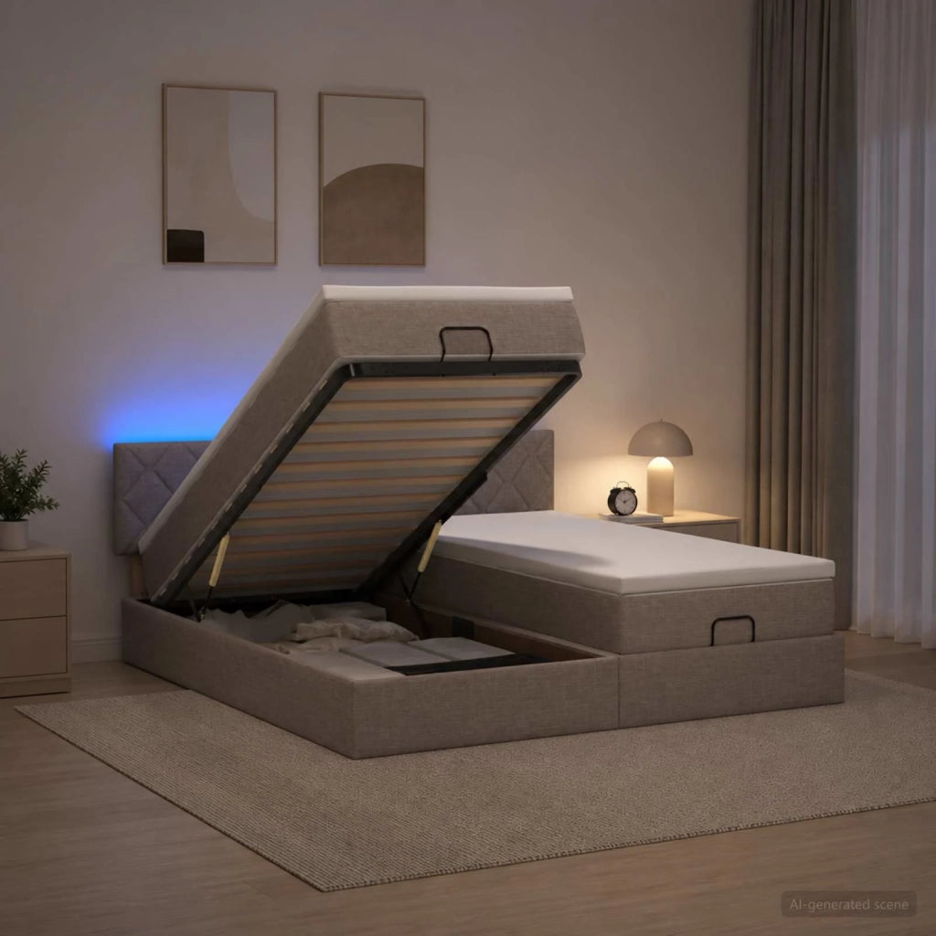 Letto Ottomano con Materasso e LED Tortora 200 x 200 cm Tessuto 3457305