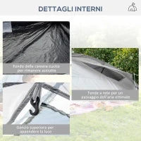 Tenda da Campeggio 5 Posti con 2 Camere Impermeabile con Baldacchino, 590x245x193 cm, Grigio