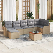 Set di divani da giardino  da 8 pezzi con cuscini beige in polyrattan e acacia