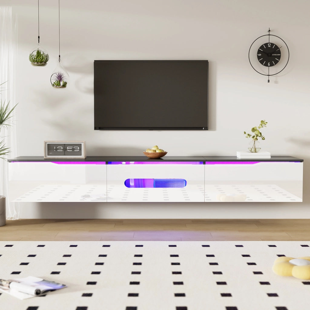 Mobile TV 180x35x30 cm; luci LED a 16 colori e ante ammortizzate; MDF e truciolare; nero bianco
