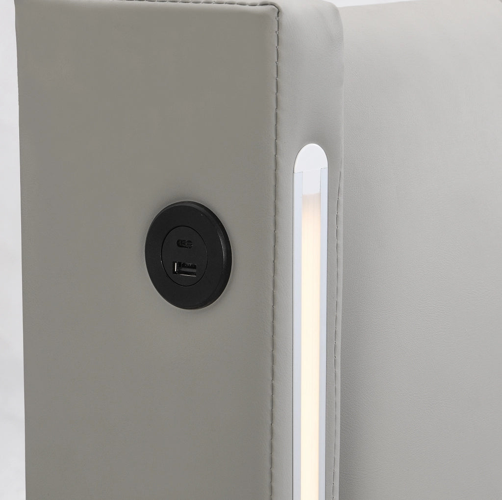 Letto imbottito 140x200 cm con LED; USB; testiera regolabile e contenitore; PU grigio