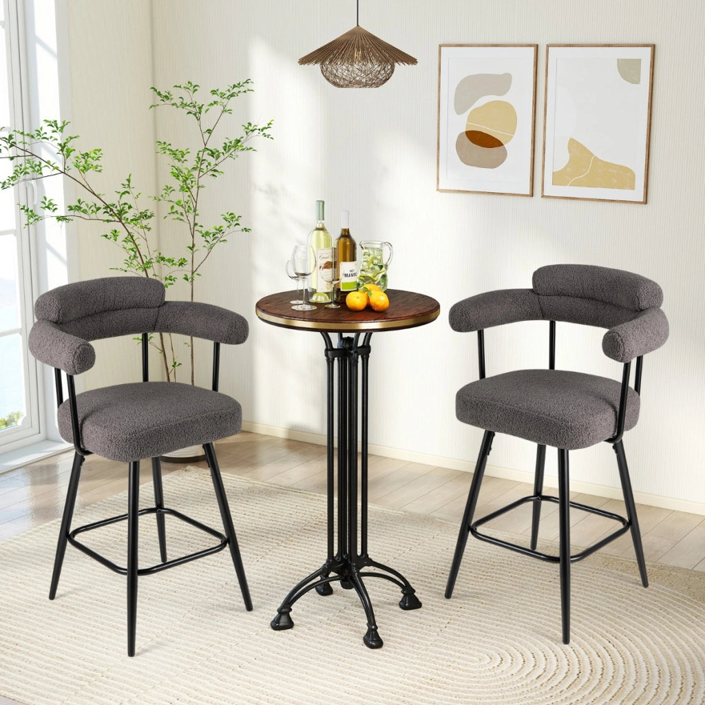 Sedie moderne imbottite in boucle con gambe in metallo e poggiapiedi per isola cucina, Set di 2 sgabelli da bar girevoli Grigio-Sgabelli da bar