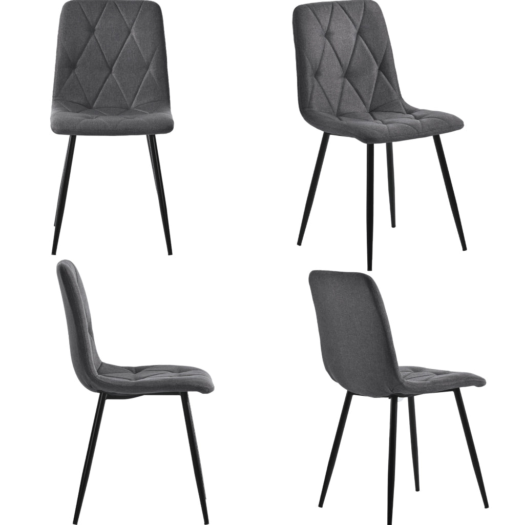 Set di 4 sedie da pranzo imbottite in lino grigio con gambe in metallo