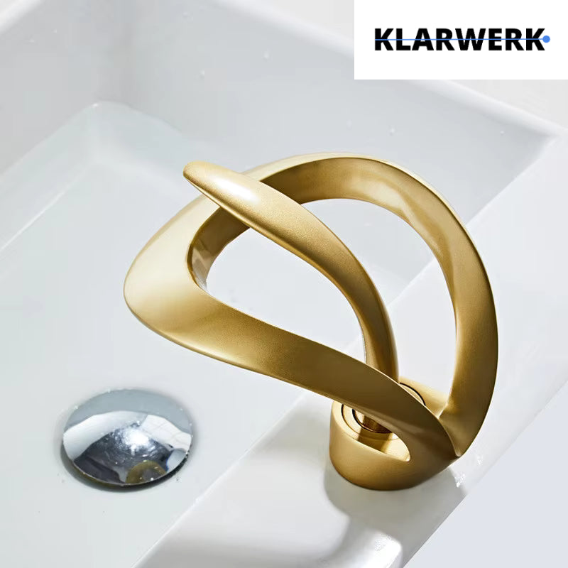 NAVIS | Rubinetto da bagno a cascata di design oro opaco | Elegante in acciaio inossidabile premium per lavelli | Miscelatore hotel 2 attacchi