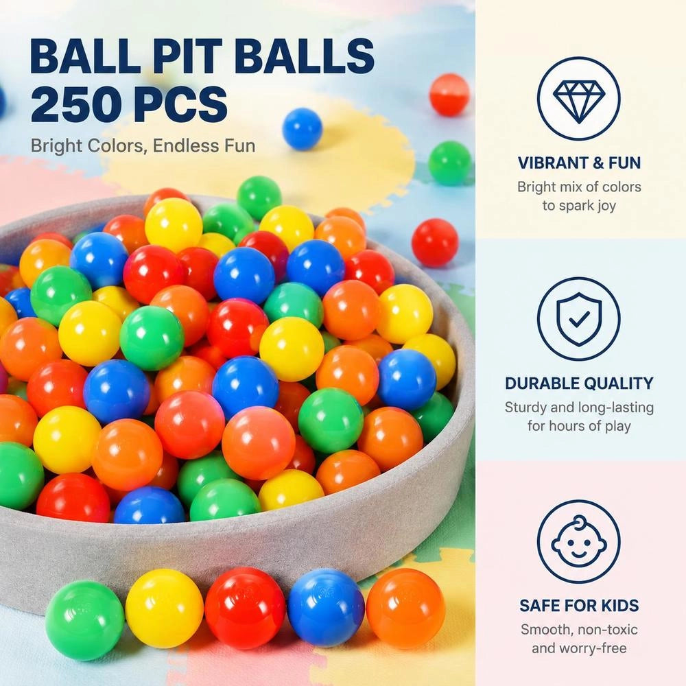 Ball Pit Balls, 250 Pieces, Multicolored