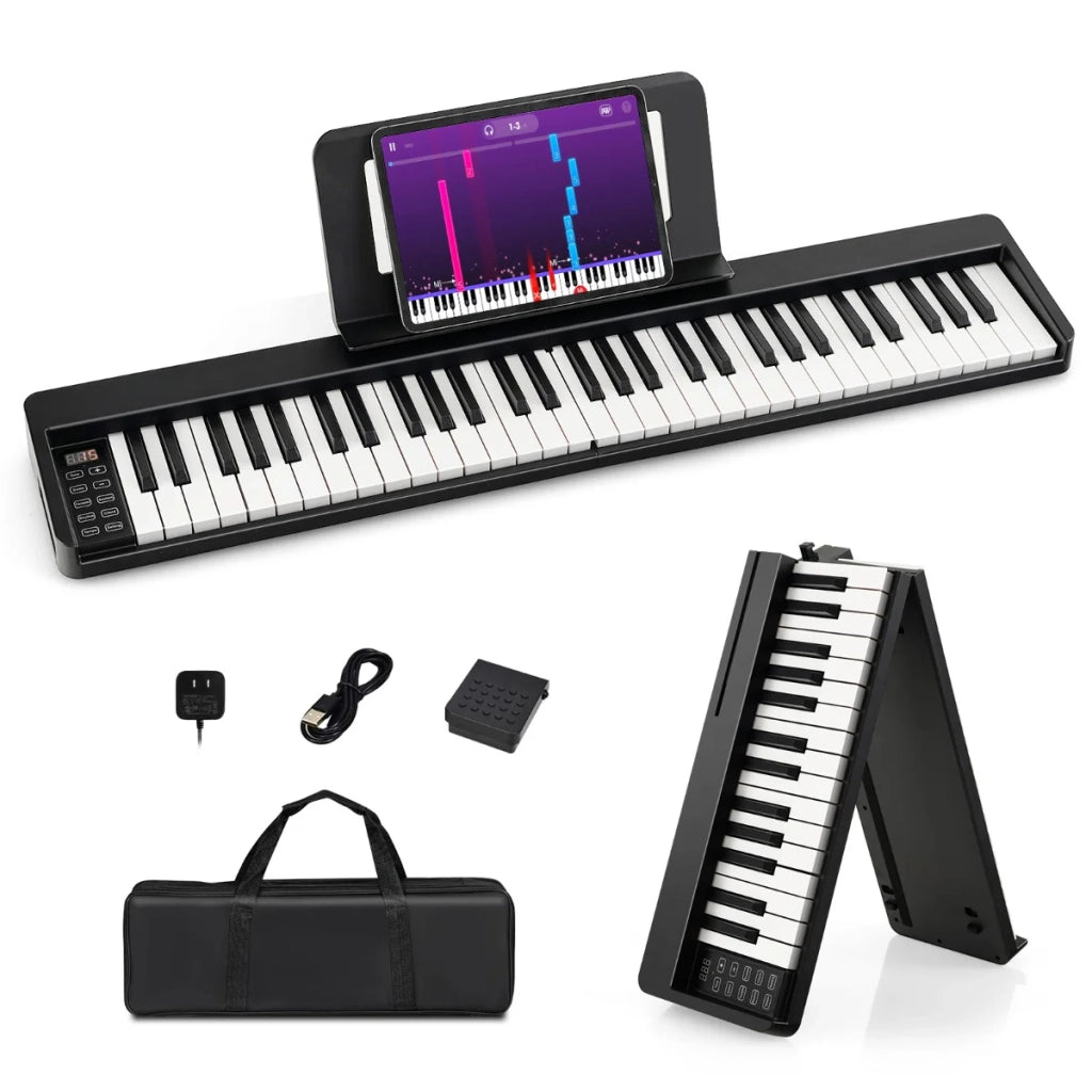 Pianoforte digitale pieghevole 90 x 13 x 5,5 cm con 128 suoni e funzioni Bluetooth design moderno in ABS bianco e nero 20_0018941
