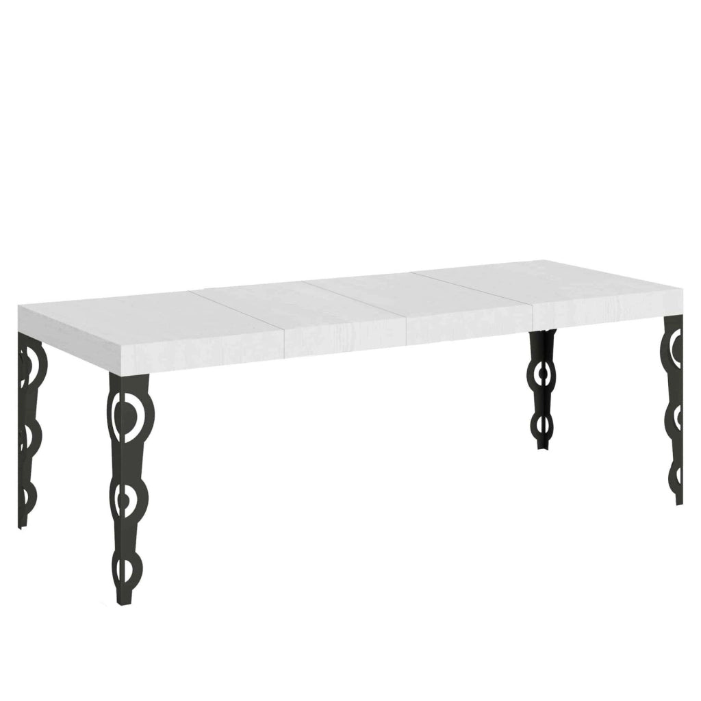 Tavolo allungabile 200/304x90 cm Karamay Premium bianco frassino gambe antracite