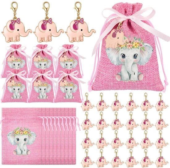 Set di 30 Taschini in Lino - Portachiavi - Corda per Decorare - Regali di Compleanno e Battesimo