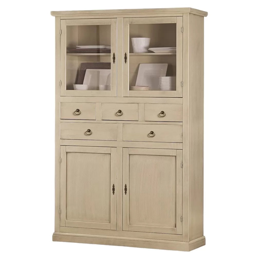 Dispensa classica 4 porte e 5 cassetti legno avorio patinato 120x41x187 - Mobili 2G