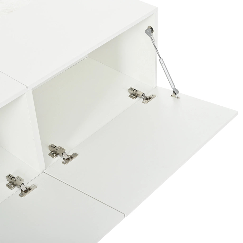 Mobile TV con 3 ante a ribalta; 6 piedini; per soggiorno; in MDF; 180×40×48 cm; bianco