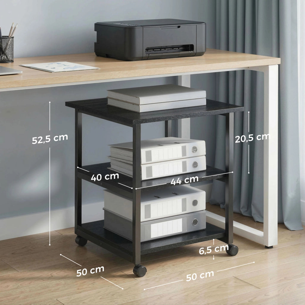 Tavolino mobile con 3 ripiani e ruote ¨C zephmum ¨C 50x50x52,5 cm