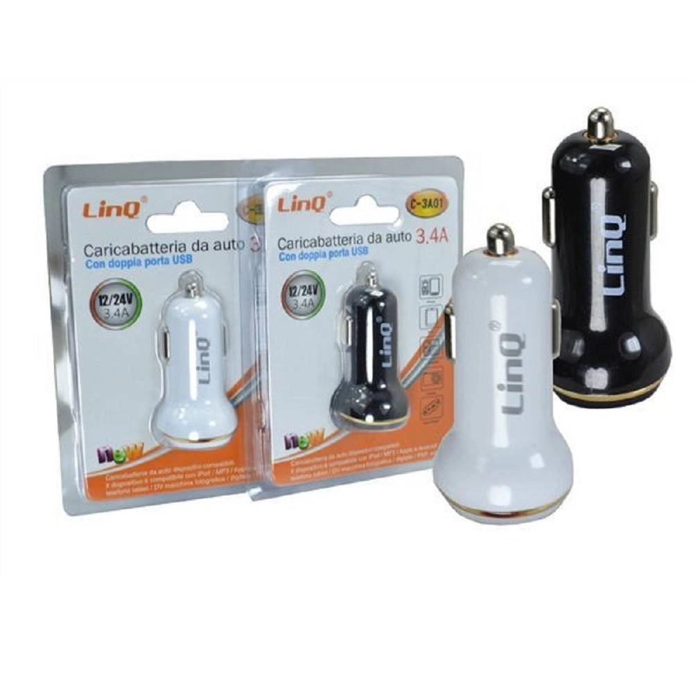 Trade Shop - Caricabatterie Per Auto 2in1 2 Uscite Usb 3.4a 12/24v Smartphone Tablet Gps C-3a01 -