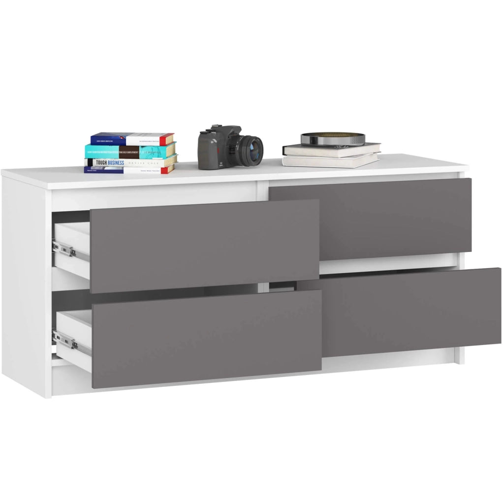 Cassettiera AKORD K120 Bianca 120 cm 4 cassetti inserto frontale Grigio Grafite 120x40x55 cm