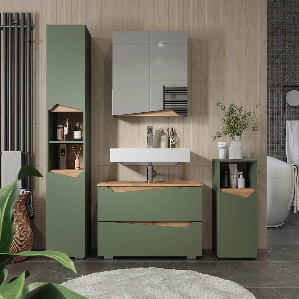 Vicco Mobile sottolavabo per bagno Verde/Artigianale 80 x 57.5 cm con 2 cassetti