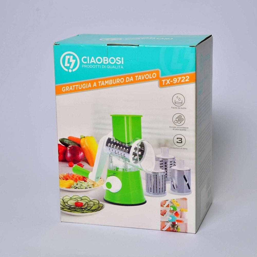 Trade Shop - Grattugia A Tamburo Manuale Per Cucina Casa Da Tavolo Tritatutto Affetta Tx-9722 -